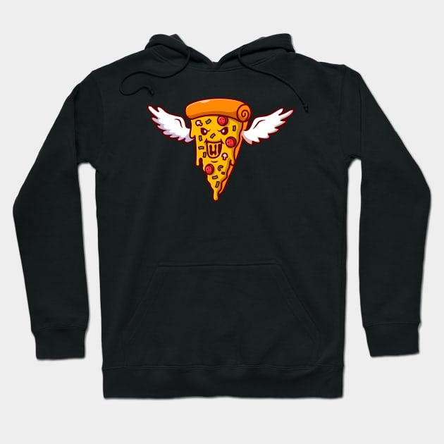 Cute Monster Pizza Flying With Wing Cartoon Hoodie by Catalyst Labs